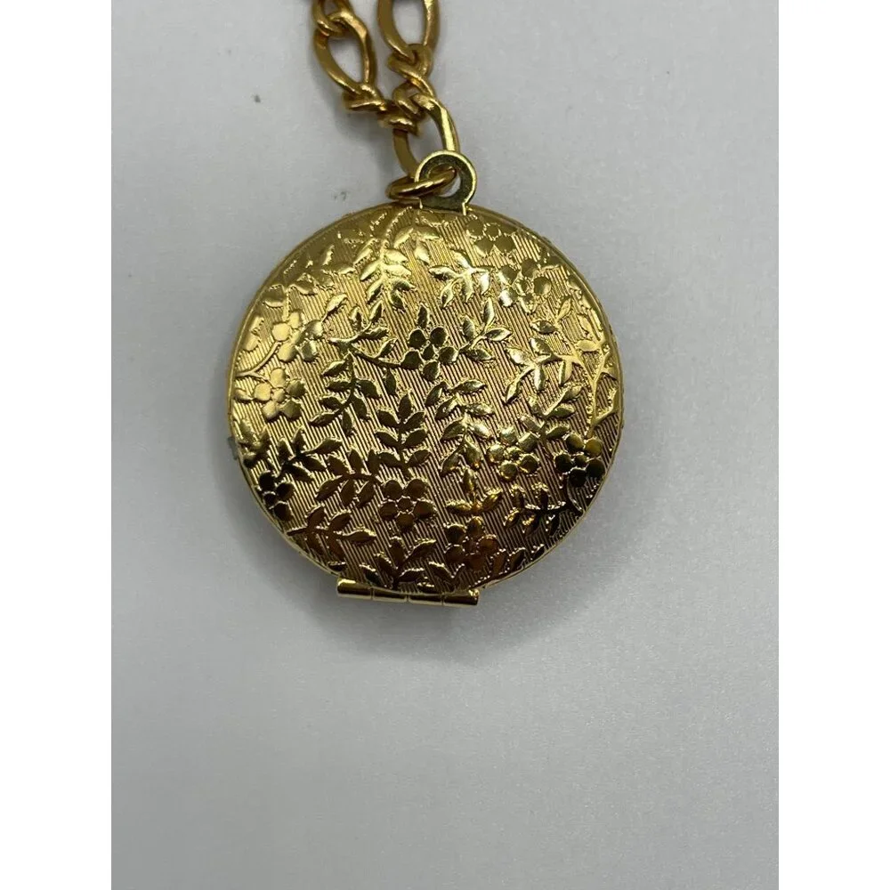 Vtg JOAN RIVERS‎ Victorian Language of Flowers Locket Charm Necklace Gold Enamel